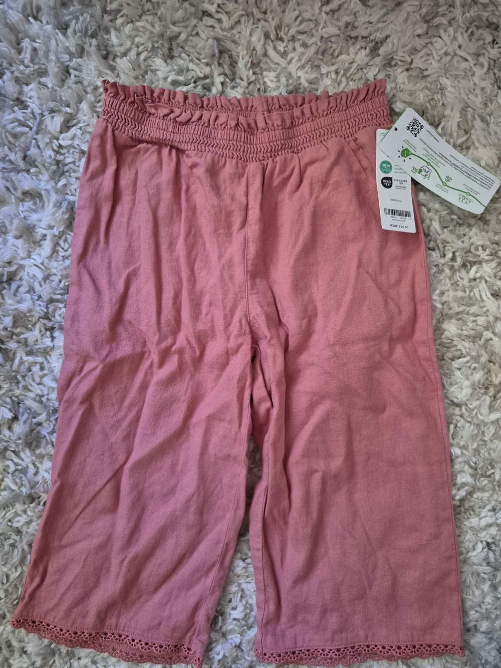 Carter's Rose Pink Elastic Waist Linen-Blend Pants